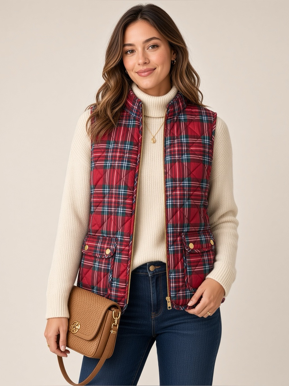 St. John's Bay Plaid Quilted Vest Size M
